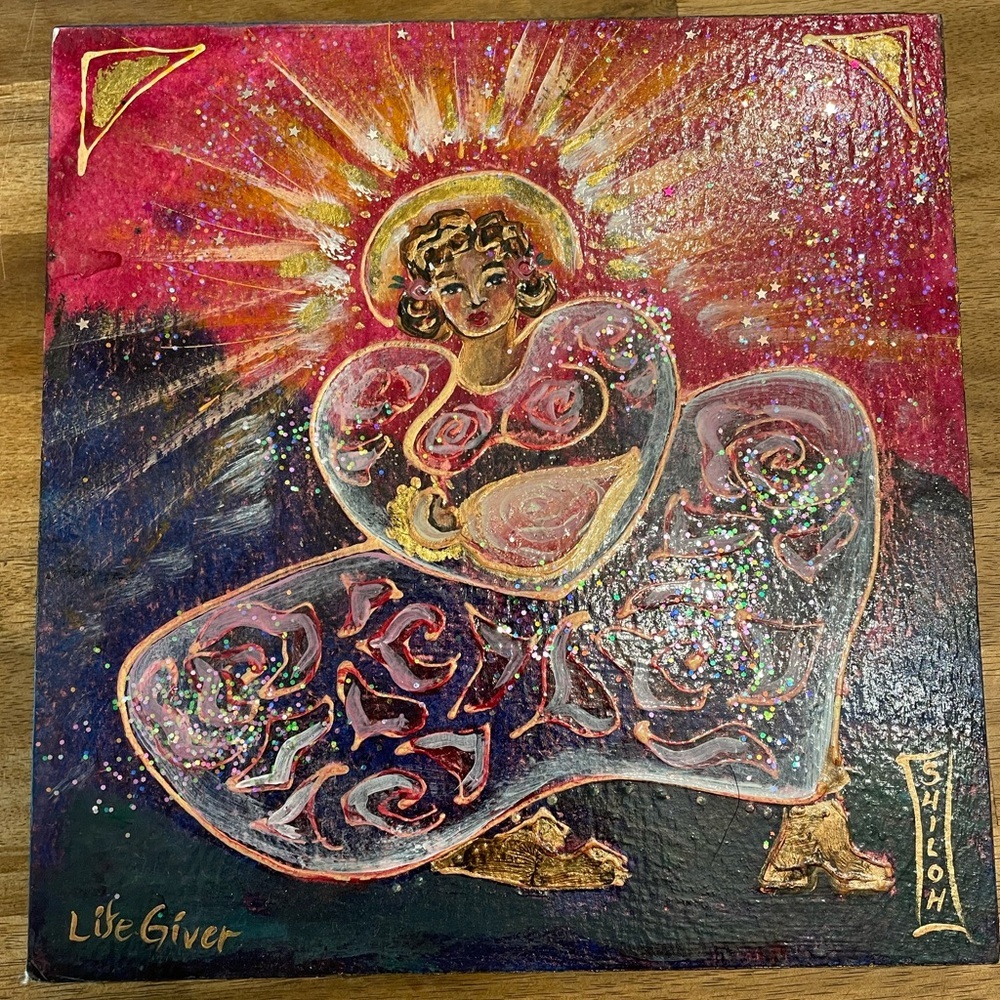 9”x 9” square Goddess wood block painting